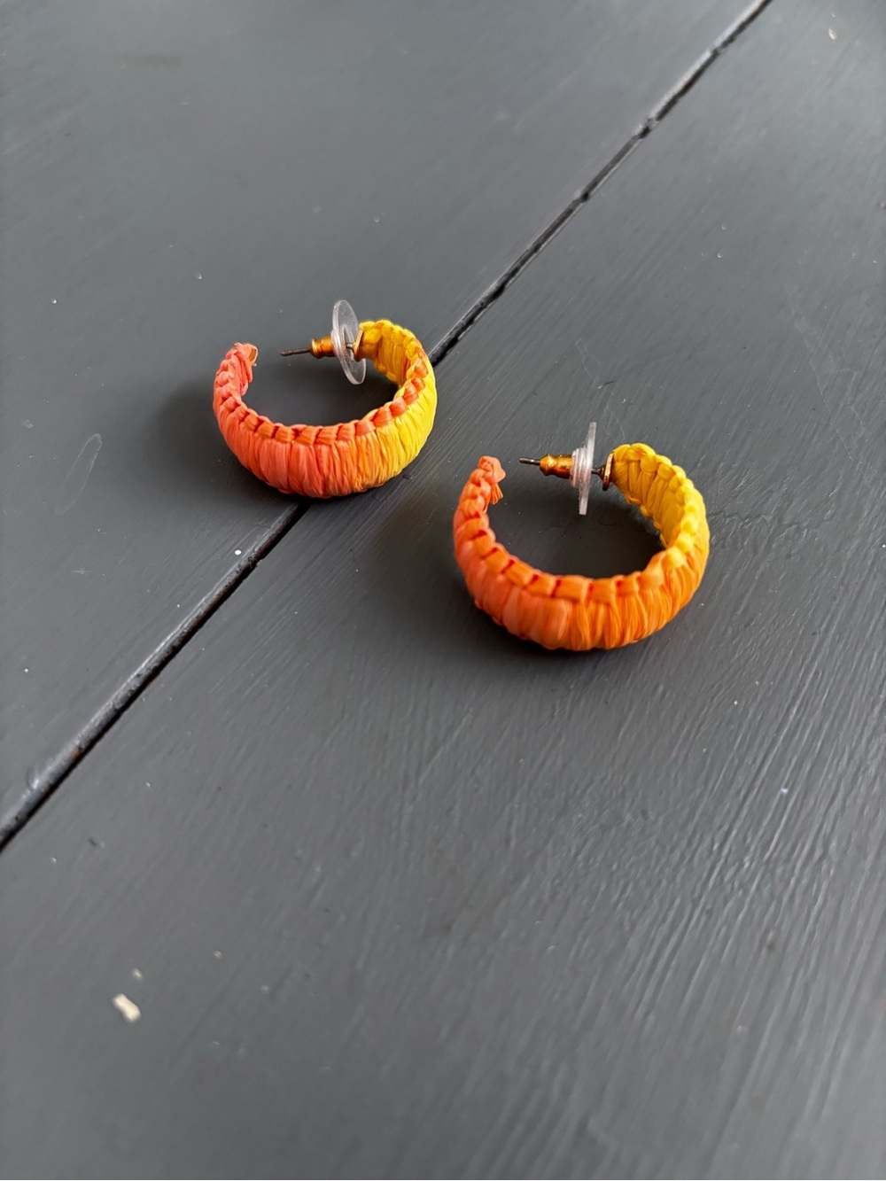 J. Crew Orange and Yellow Woven Hoop Earrings